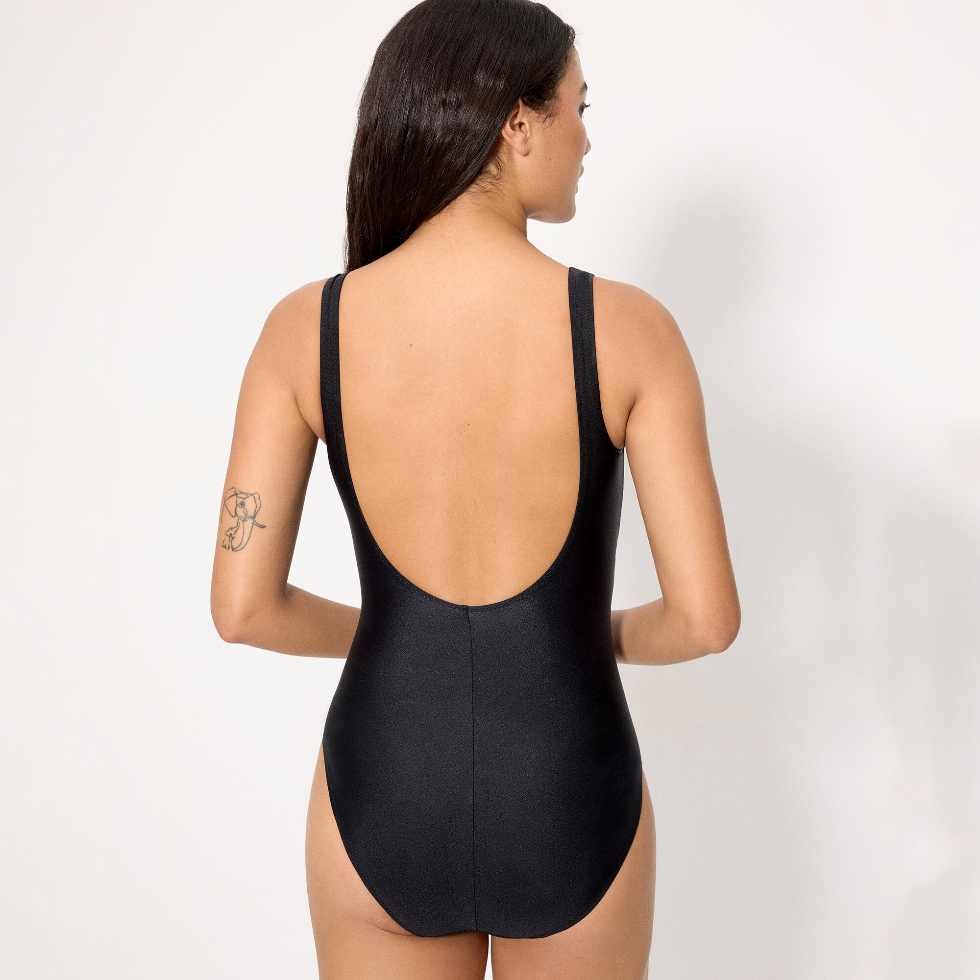 Maillot de bain gainant noir en tulle transparent et paillettes noires, bonnet B 2/5