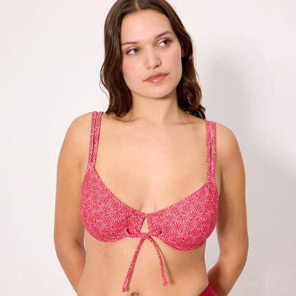 Top bikini reductor flores rosa y rojo copa D