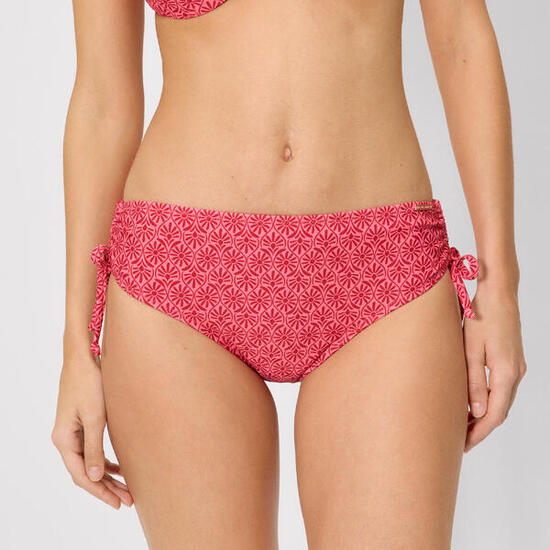 Culotte de bikini gainante mi-longue à fleurs roses et rouges