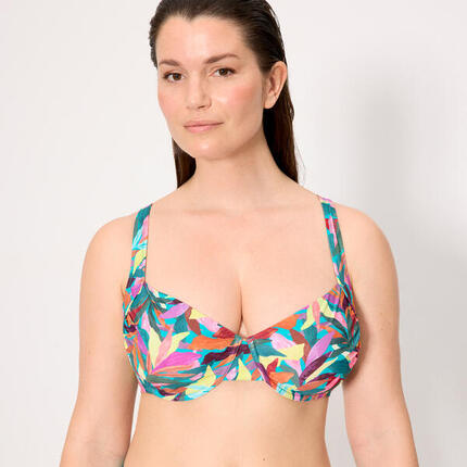 Top bikini reductor estampado hojas copas D y E