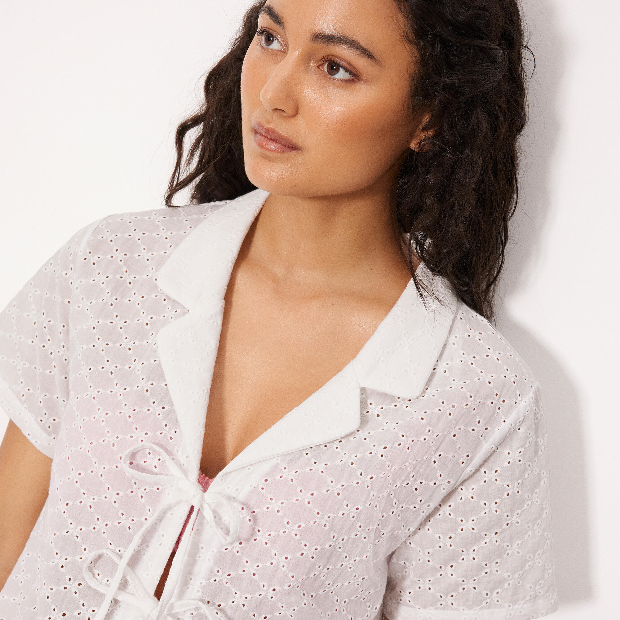 Camisa manga corta algodón bordado blanco 3/3