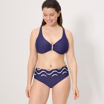 Bas de bikini taille haute à imprimé vagues marines