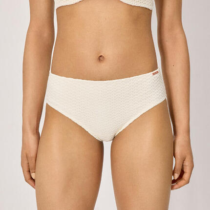 Culotte de bikini midi gainante ajourée ivoire en tissu doux