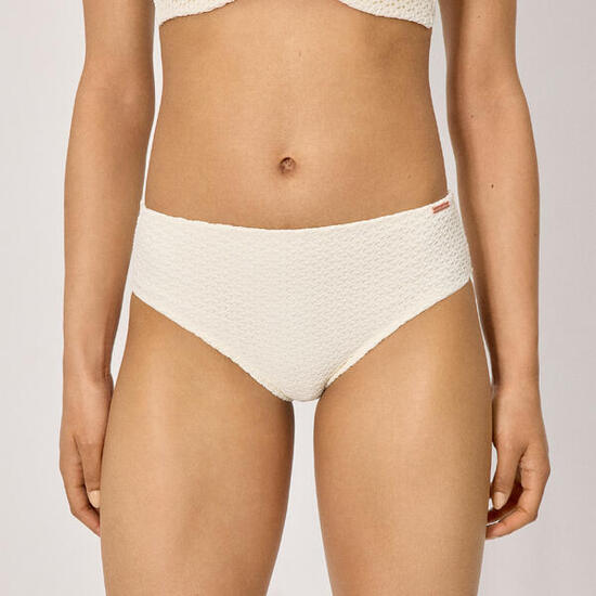 Culotte de bikini midi gainante ajourée ivoire en tissu doux
