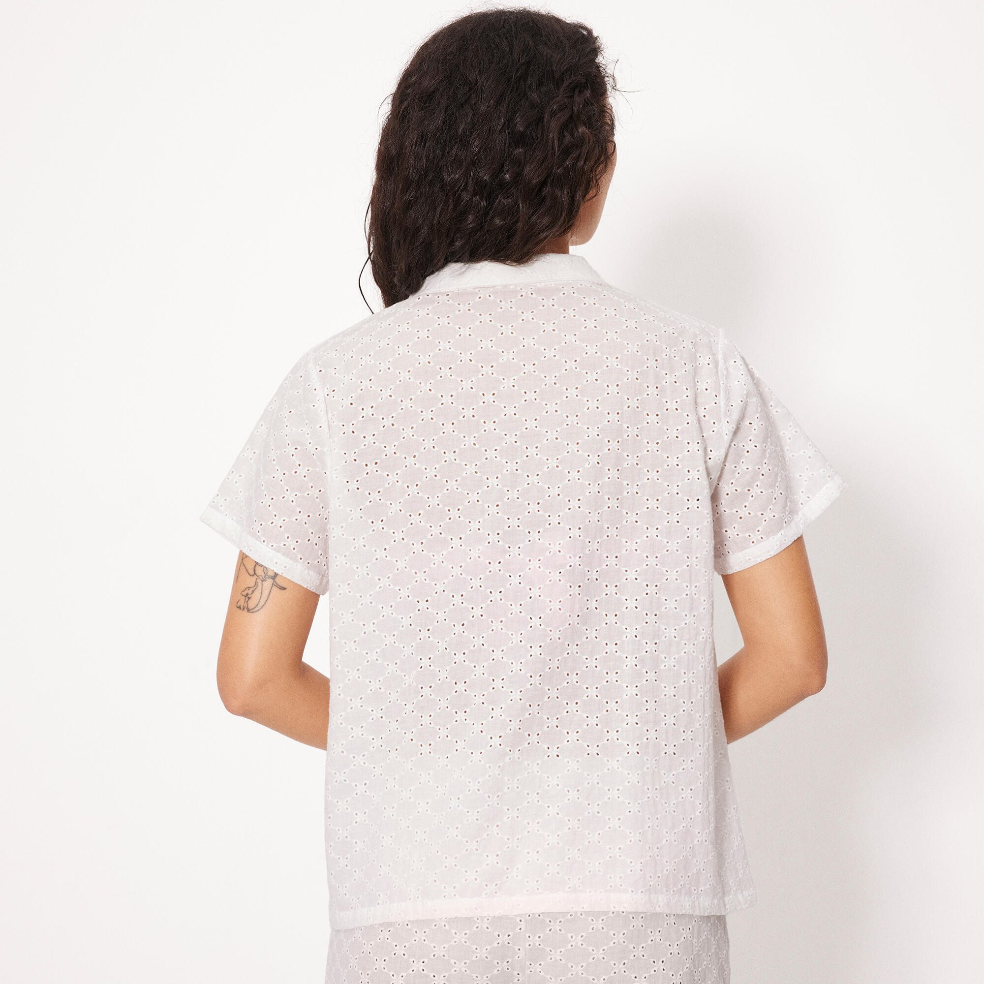 Camisa manga corta algodón bordado blanco 2/3