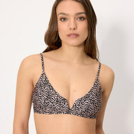 Top bikini triángulo estampado con brillo copa B