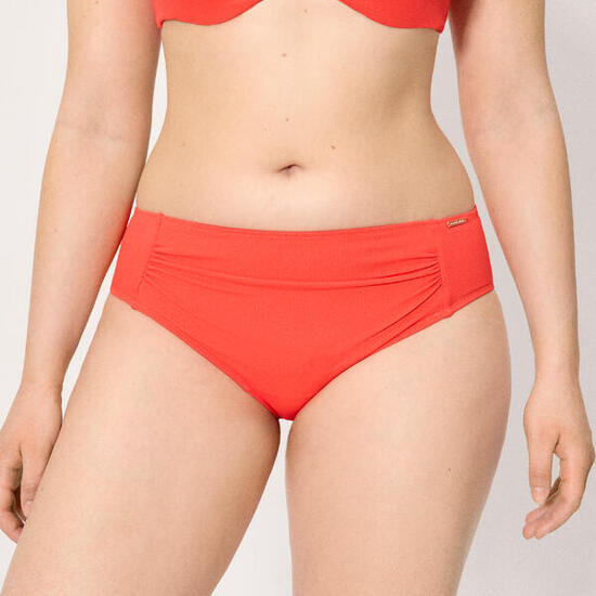 Culotte de bikini midi gainante en micropiqué corail