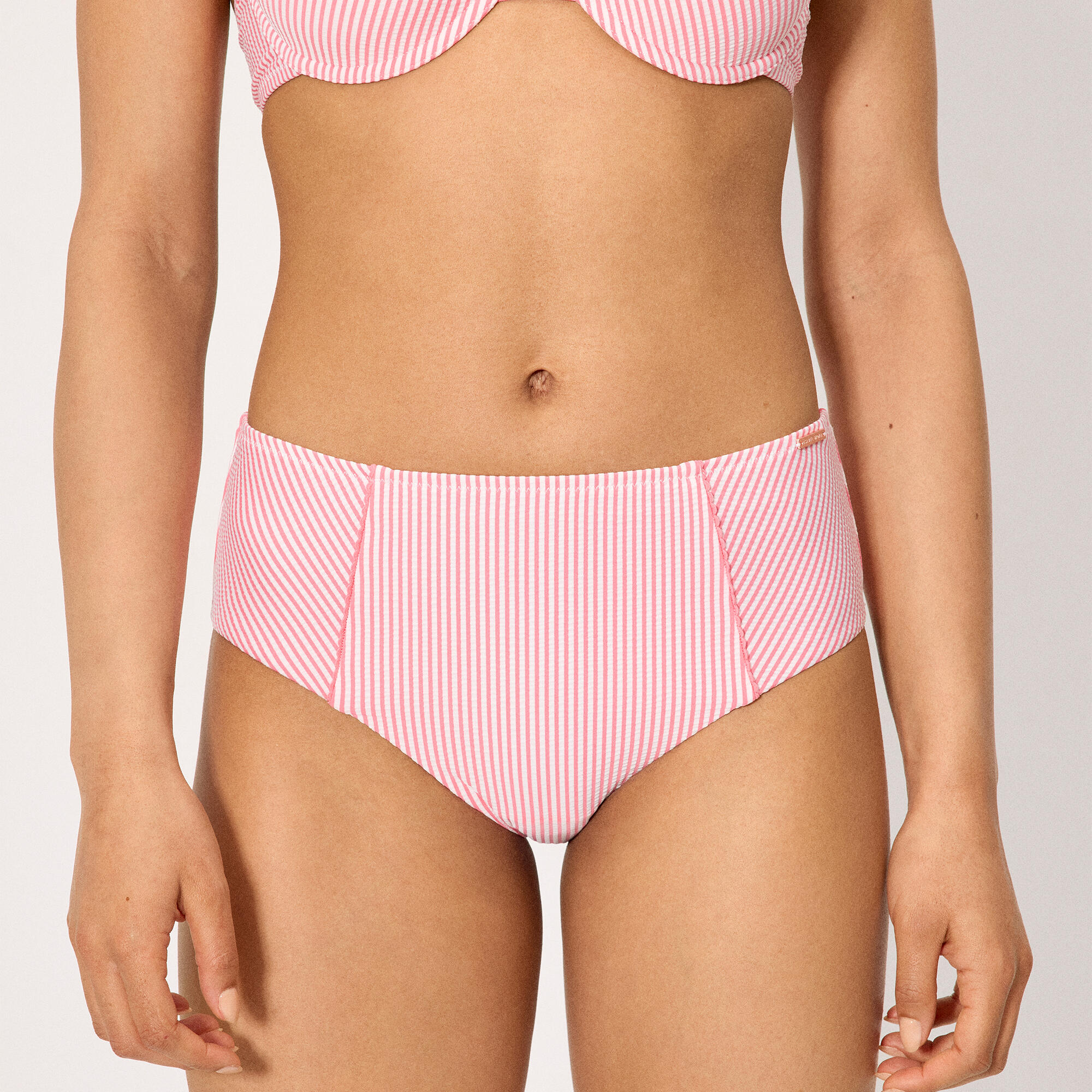 Culotte de bikini amincissante taille haute en mousseline rose 1/4