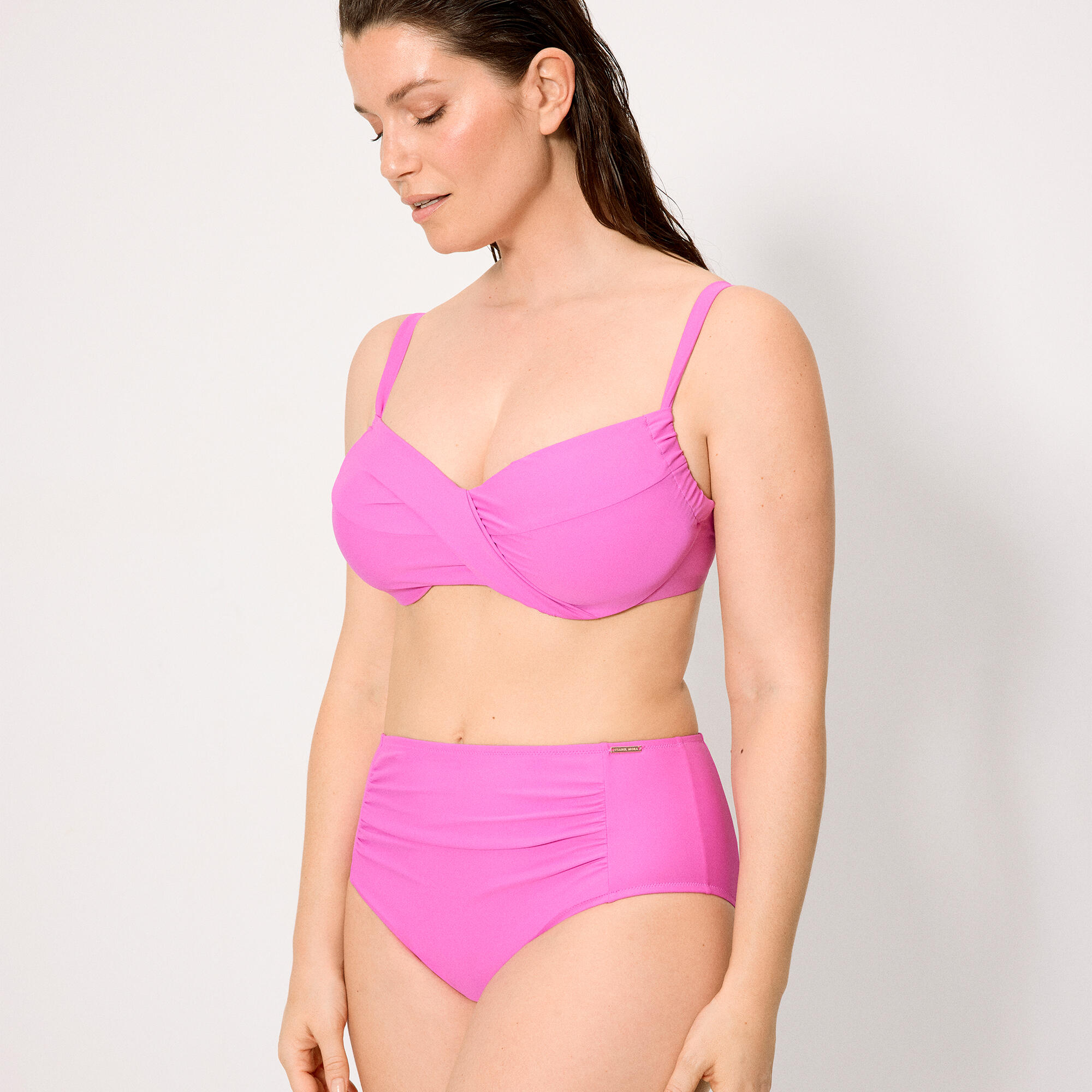 Bas de bikini rose taille haute amincissant 3/6