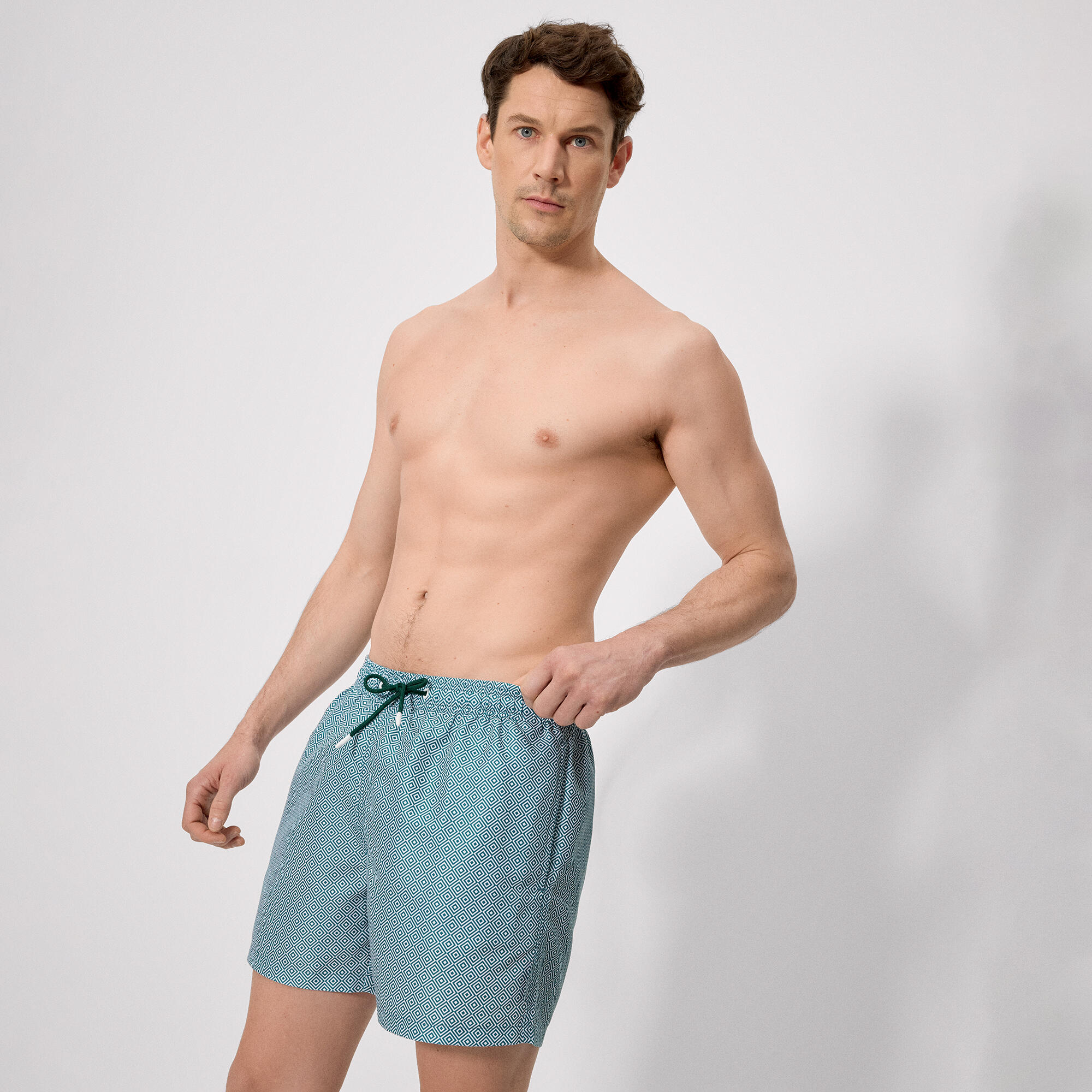 Maillot de bain mi-long à imprimé ethnique bleu 3/4