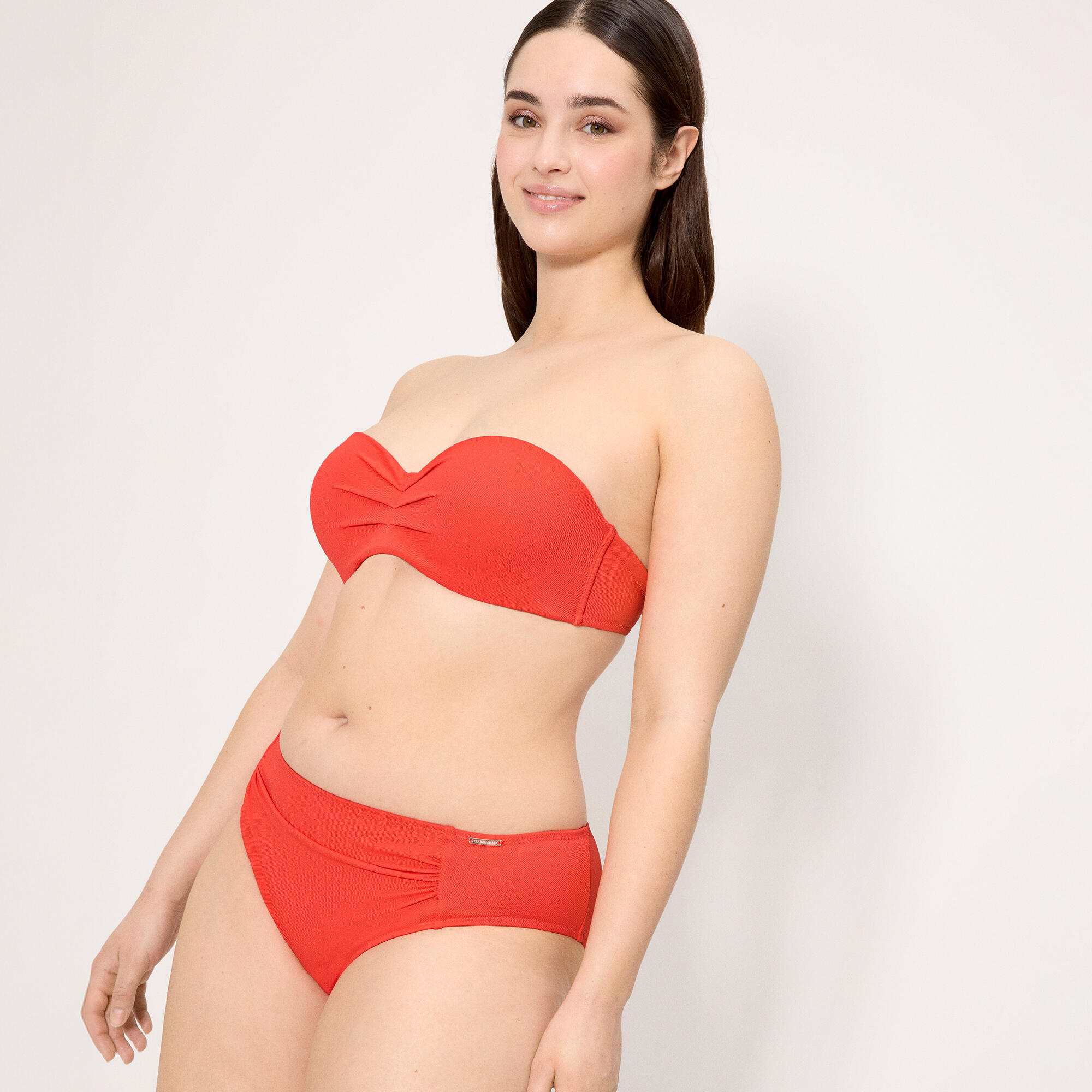 Culotte de bikini midi gainante en micropiqué corail 3/4