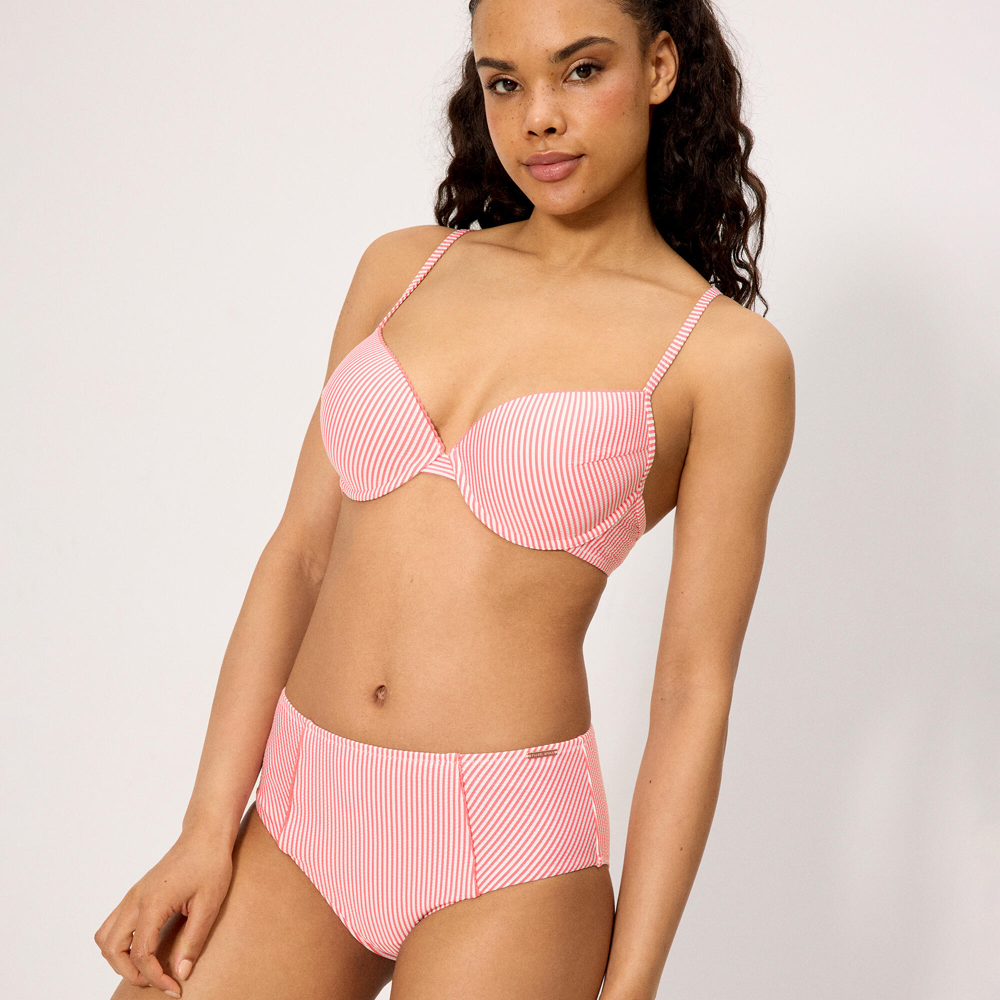 Culotte de bikini amincissante taille haute en mousseline rose 3/4