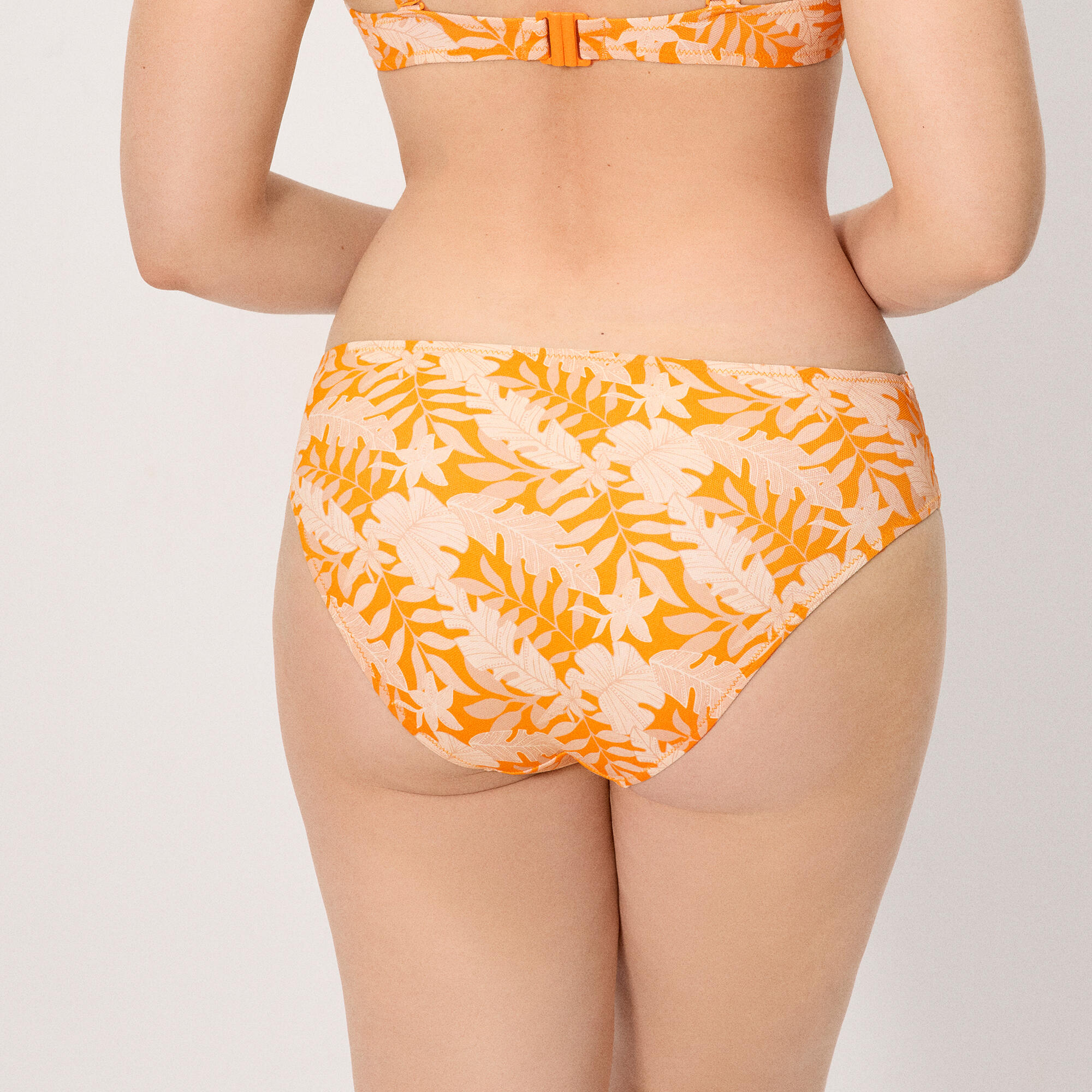 Culotte de bikini mi-longue en micropiqué jaune à motif de feuilles 3/6