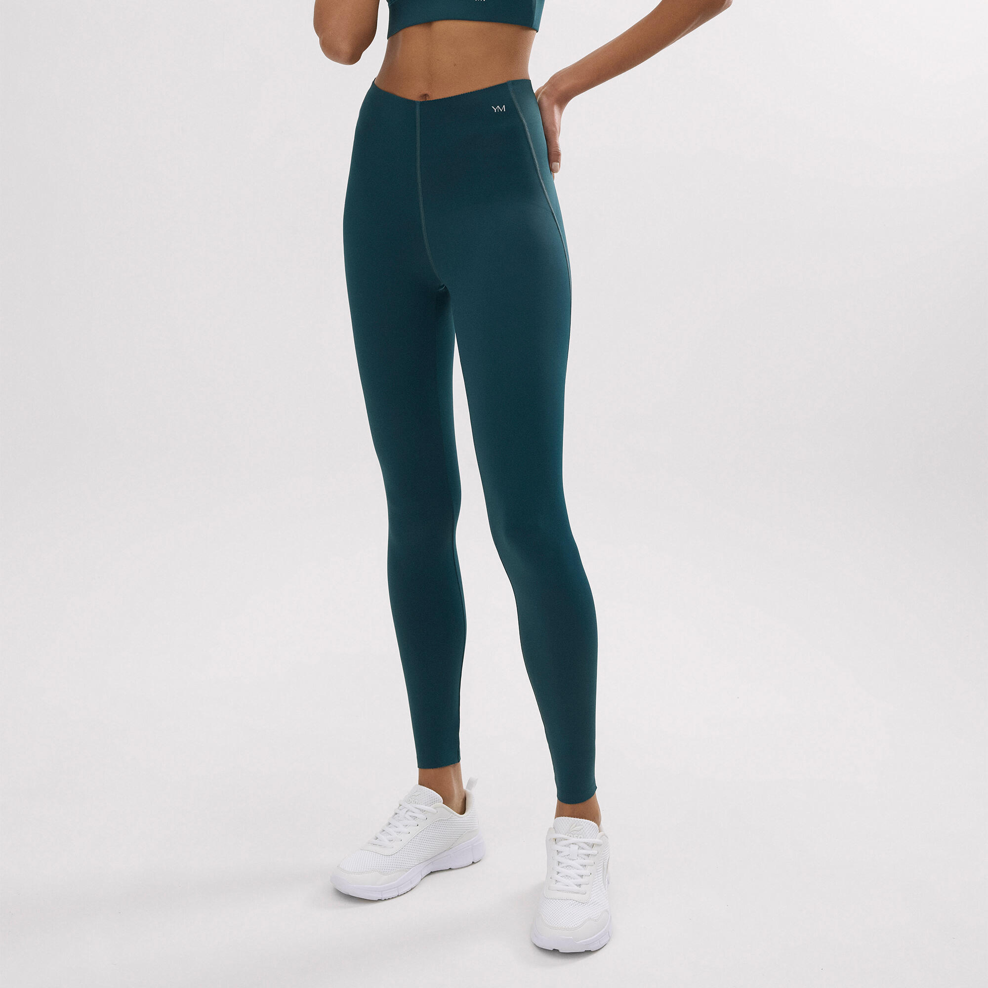 Leggings deportivos largos compressive vientre plano verde botella 3/4
