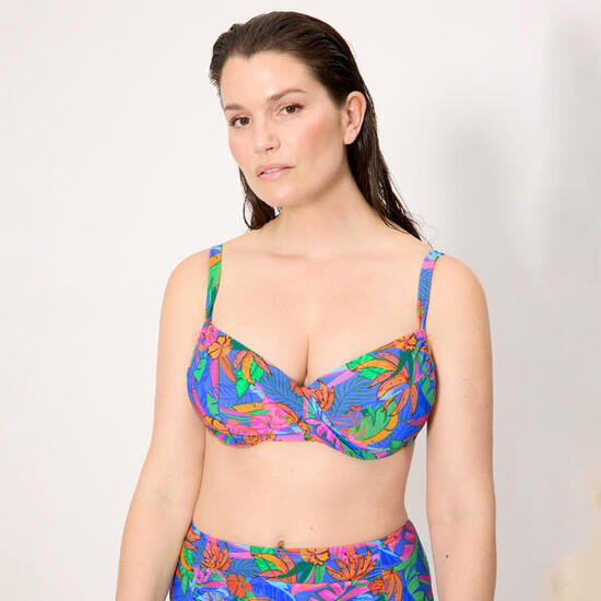 Top bikini reductor contorno regulable estampado tropical copas C y D