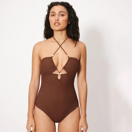 Haut de bikini triangle push-up lilas texturé, bonnet B