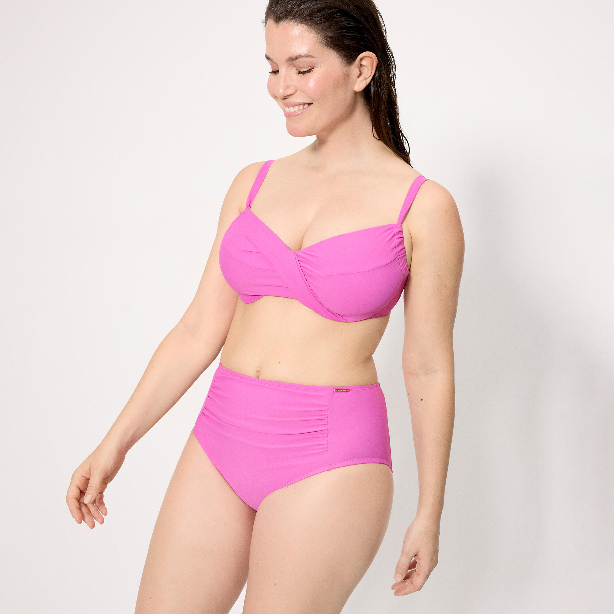 Bas de bikini rose taille haute amincissant 4/6