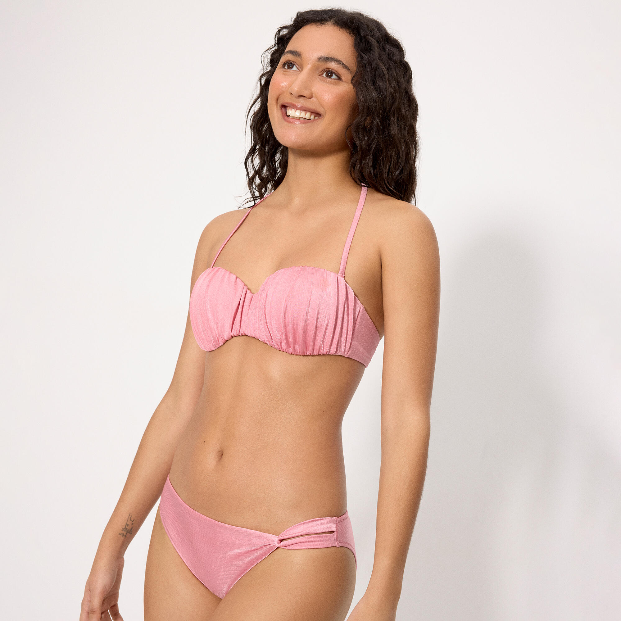 Ensemble bikini bandeau rose pailleté, bonnet B 3/5