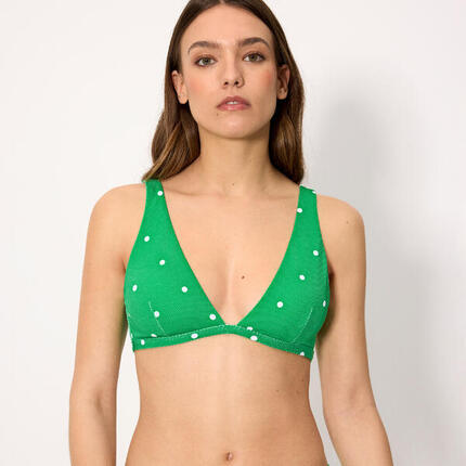 Top bikini triángulo piqué lunares verde copa B