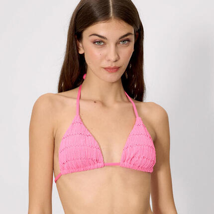 Top bikini triángulo textura rosa copa B