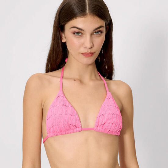 Top bikini triángulo textura rosa copa B