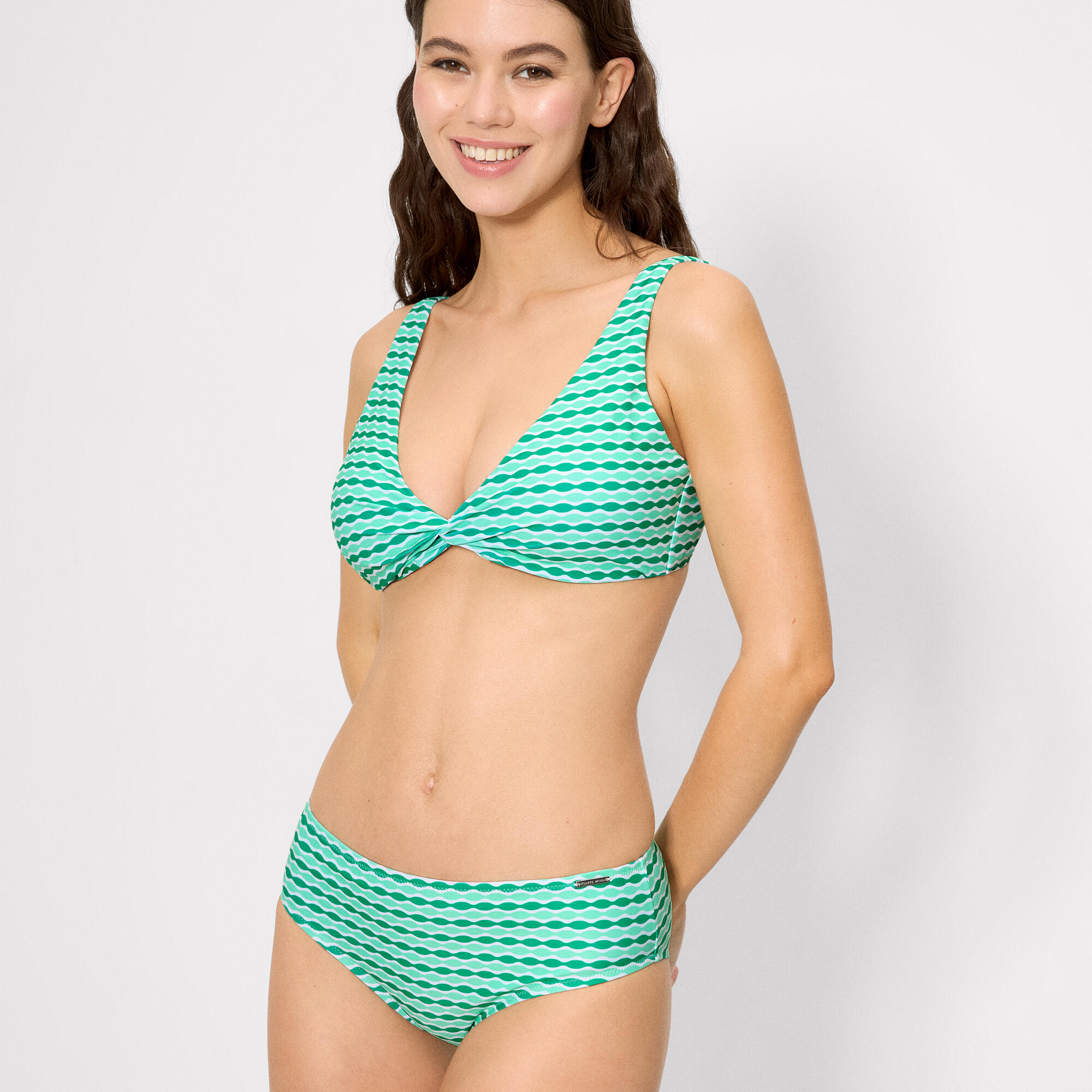 Culotte de bikini midi à imprimé géométrique vert 4/5