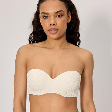 Top bikini bandeau tejido calado marfil copa C