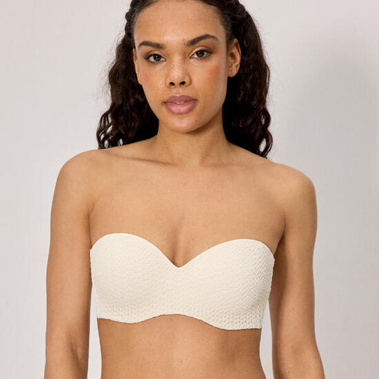 Top bikini bandeau tejido calado marfil copa C