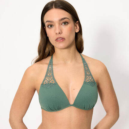 Haut de bikini triangle push-up en micropiqué vert bouteille, bonnet B