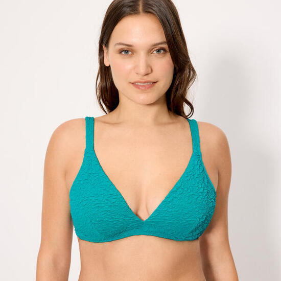 Top bikini reductor con textura turquesa copa D