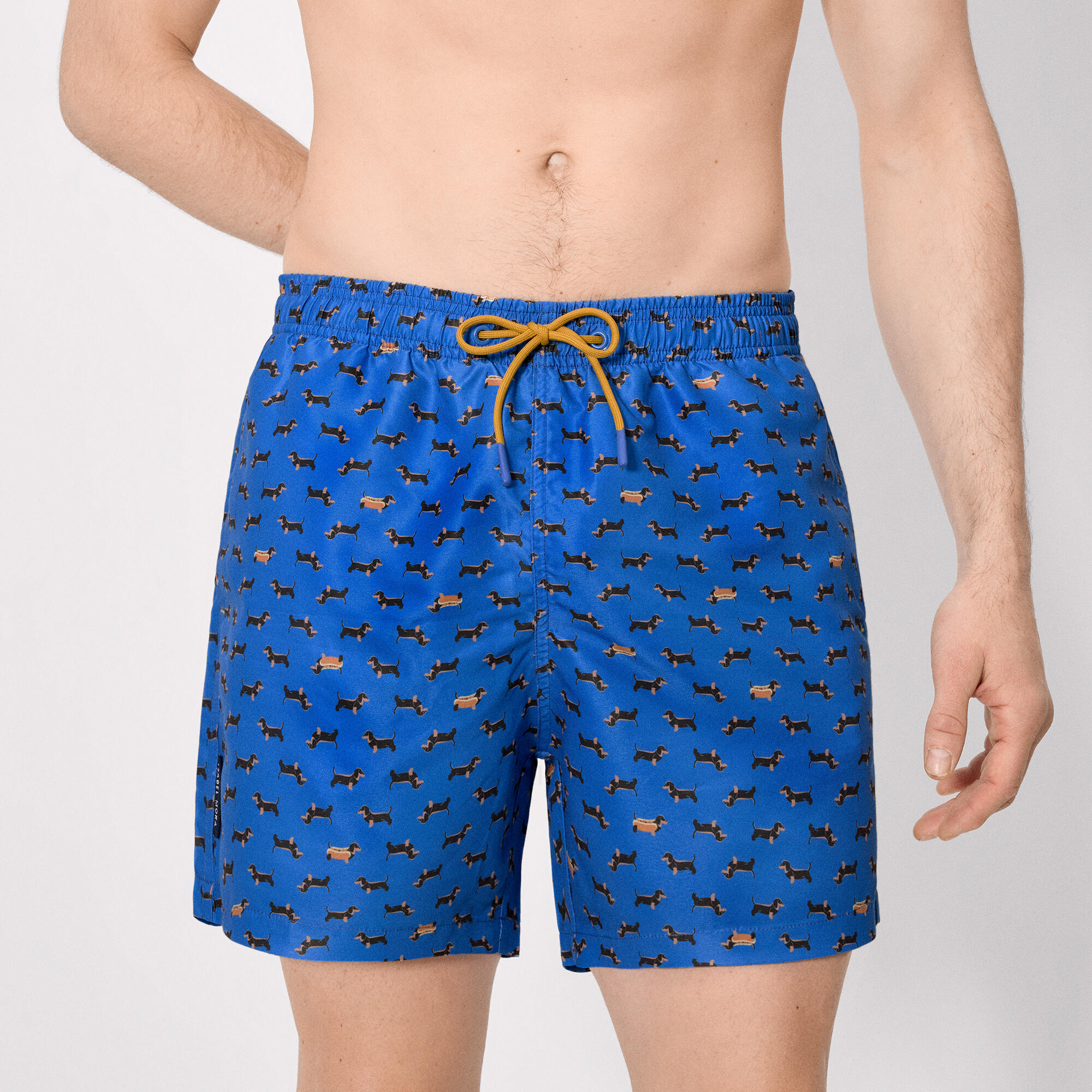Maillot de bain long à imprimé teckel bleu 1/4