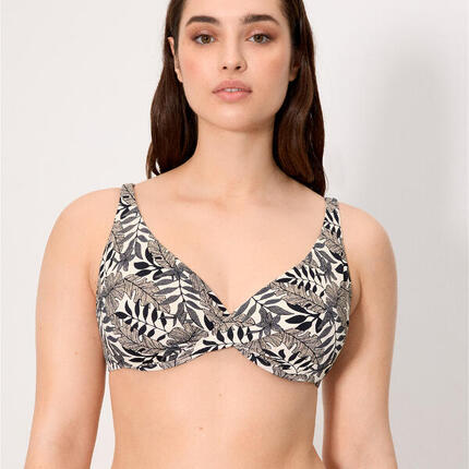 Top bikini reductor hojas micropiqué negro copa C