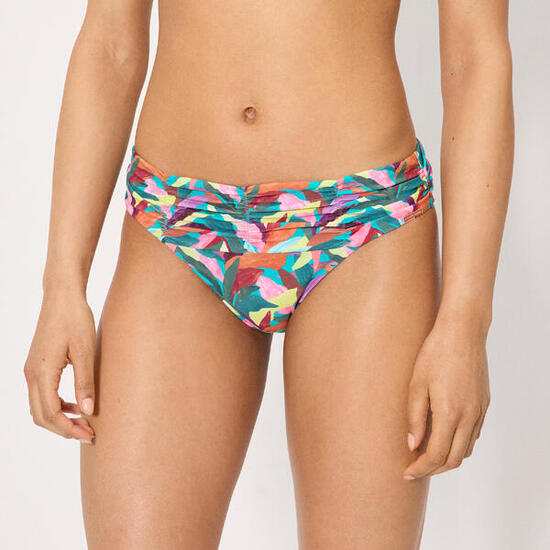 Culotte de bikini gainante mi-longue à motifs de feuilles