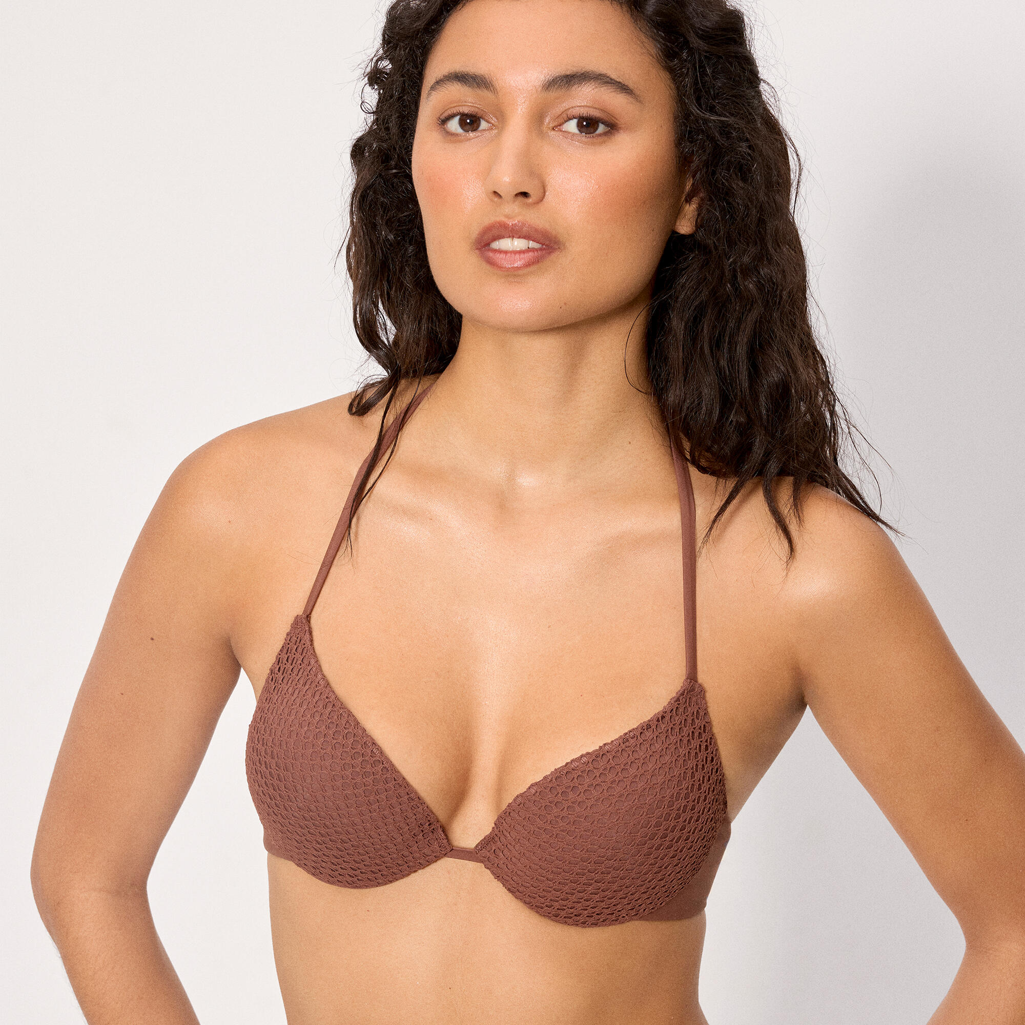 Haut de bikini push-up double ajouré marron, bonnet B 1/4