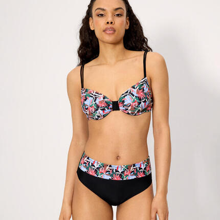 Conjunto de bikini reductor de pecho estampado tropical copas C y D