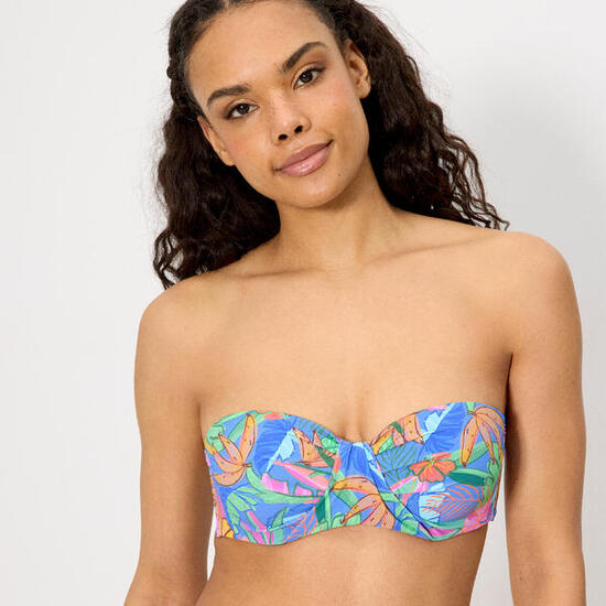 Top bikini bandeau estampado tropical copa C
