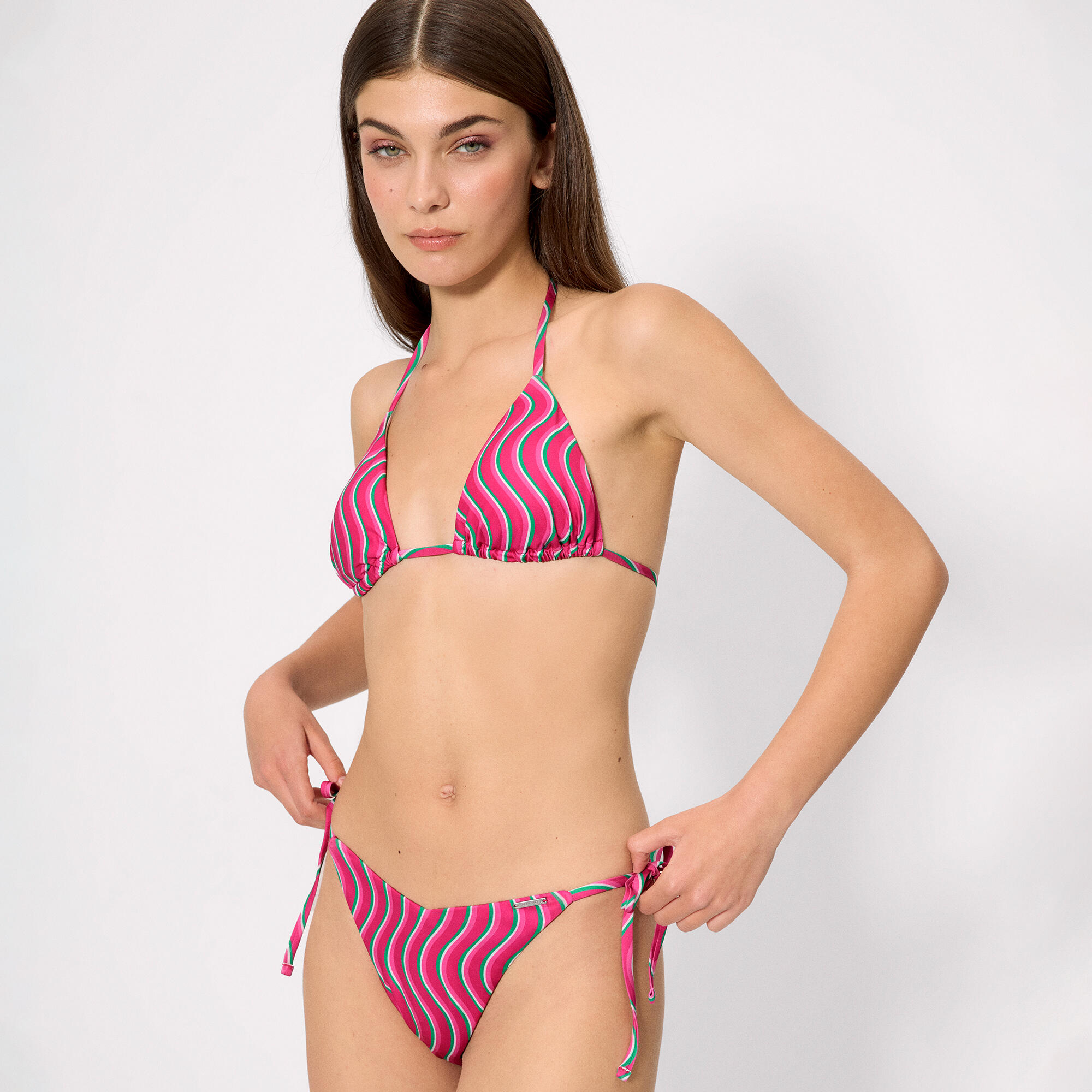 Braga bikini anudada brasileña estampado ondas 3/4