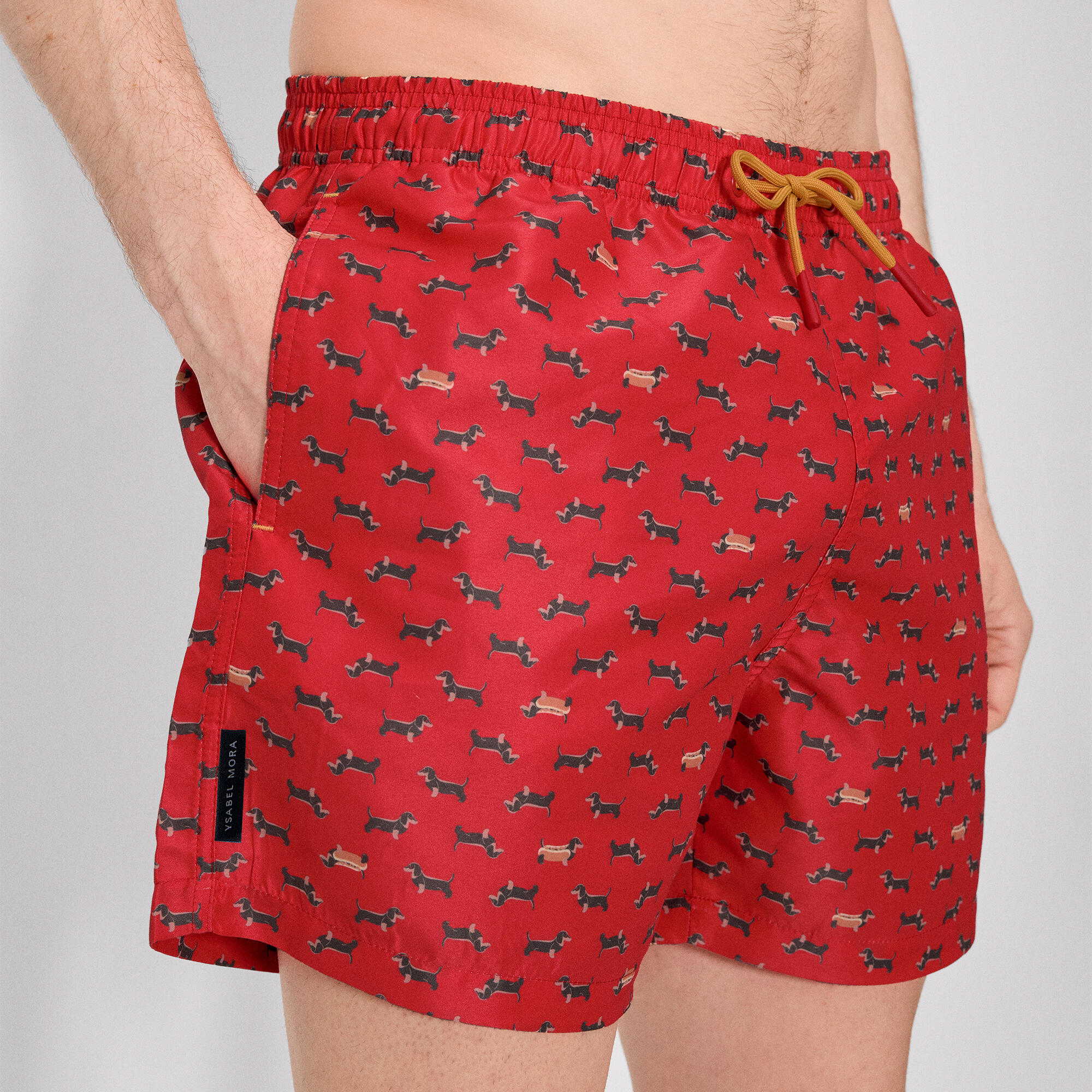 Bañador medio estampado perros salchichas rojo 4/4