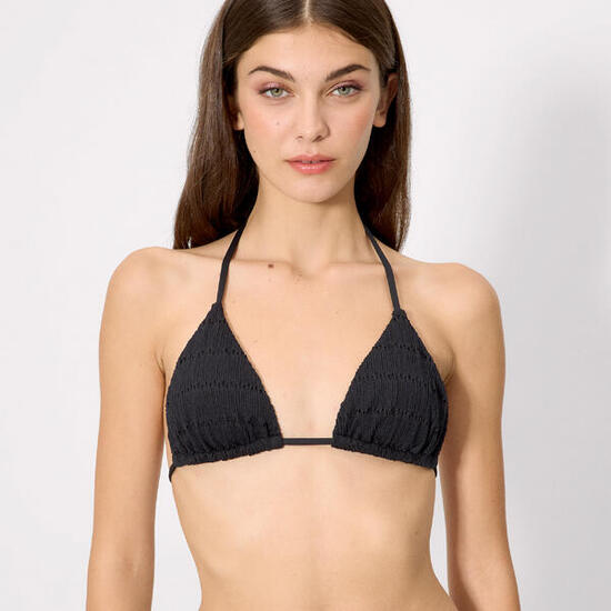 Haut de bikini triangle noir texturé, bonnet B