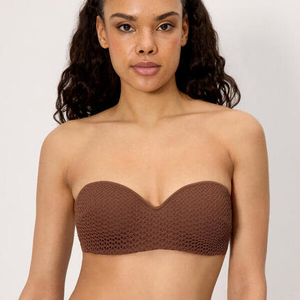 Top bikini bandeau tejido calado marrón copa C