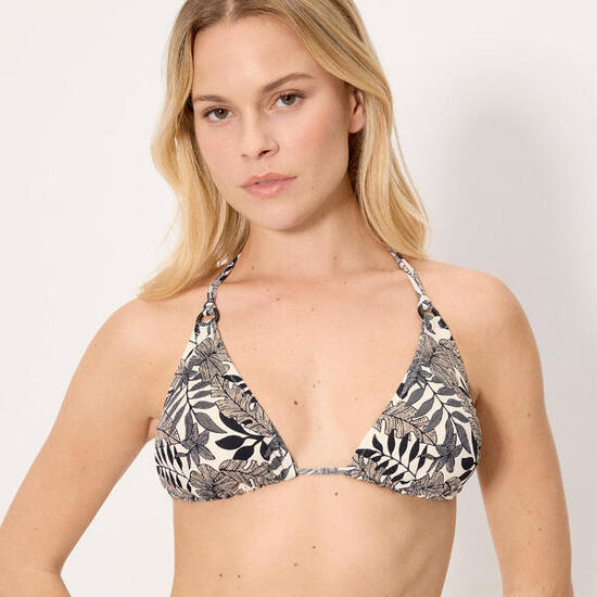 Top bikini triángulo hojas micropiqué negro copa B