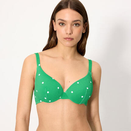 Top bikini piqué lunares verde copa B