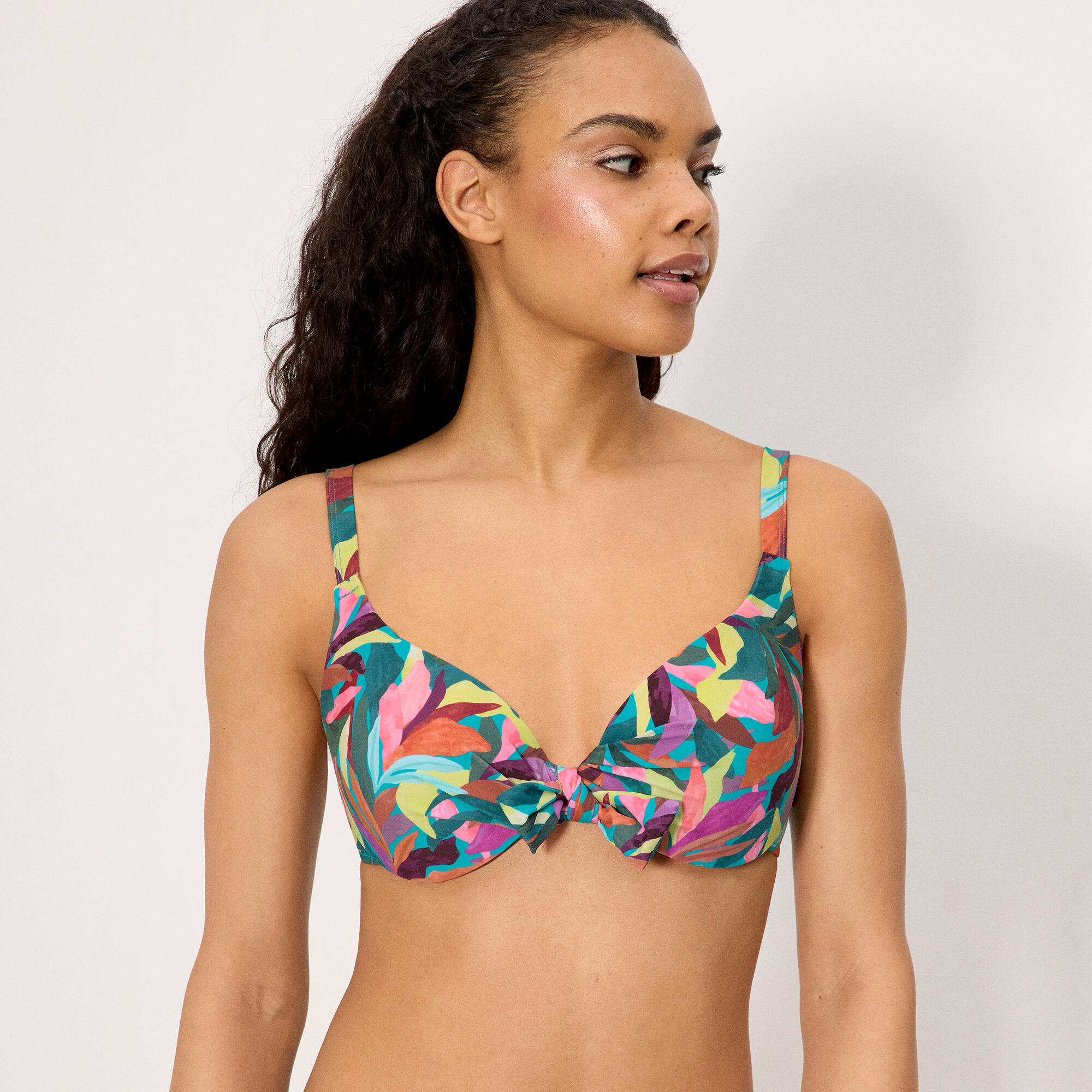 Haut de bikini à armatures imprimé feuilles, bonnet C 1/4