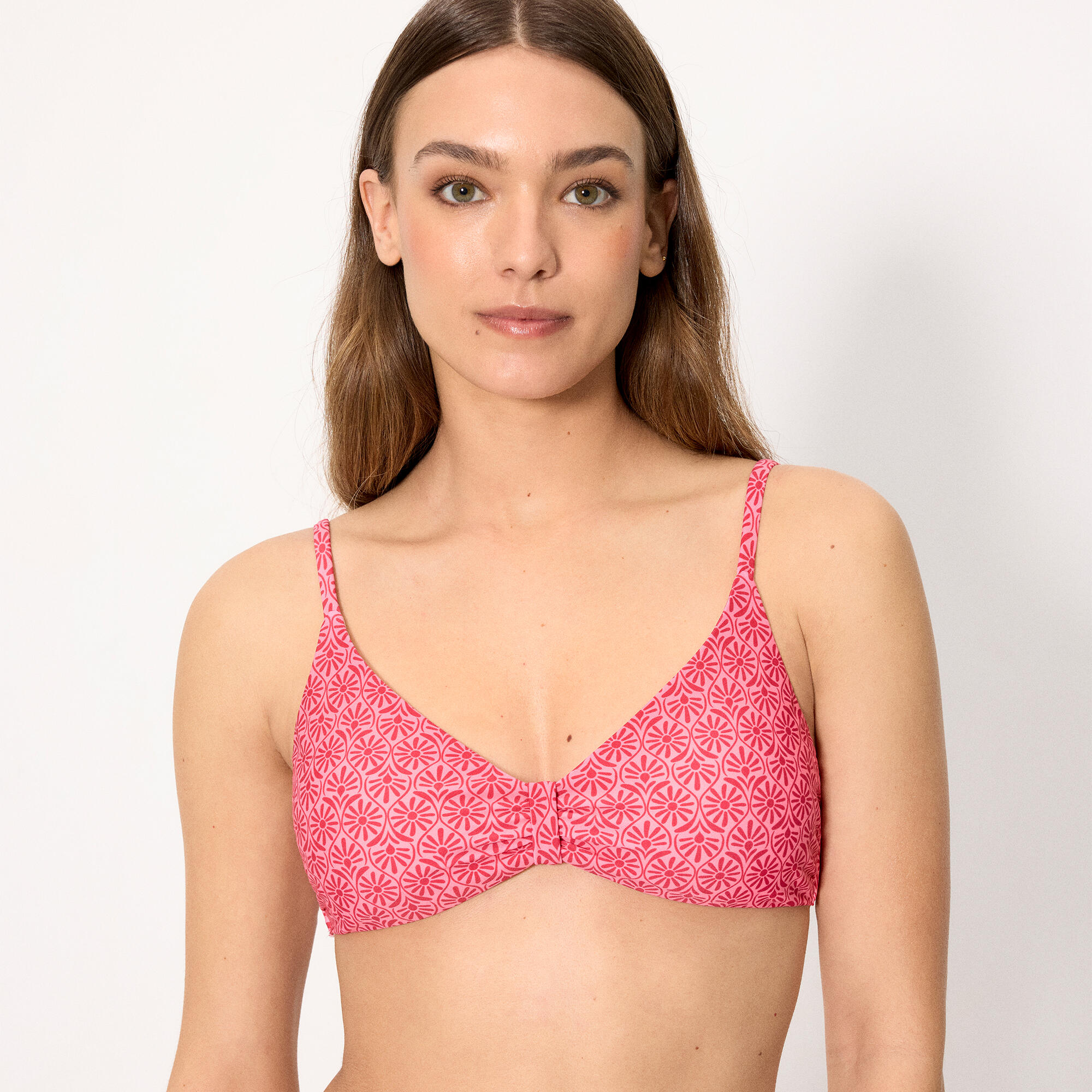 Haut de bikini triangle rose et rouge à fleurs, bonnet B 1/4