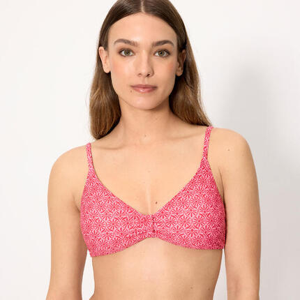 Top bikini triángulo flores rosa y rojo copa B