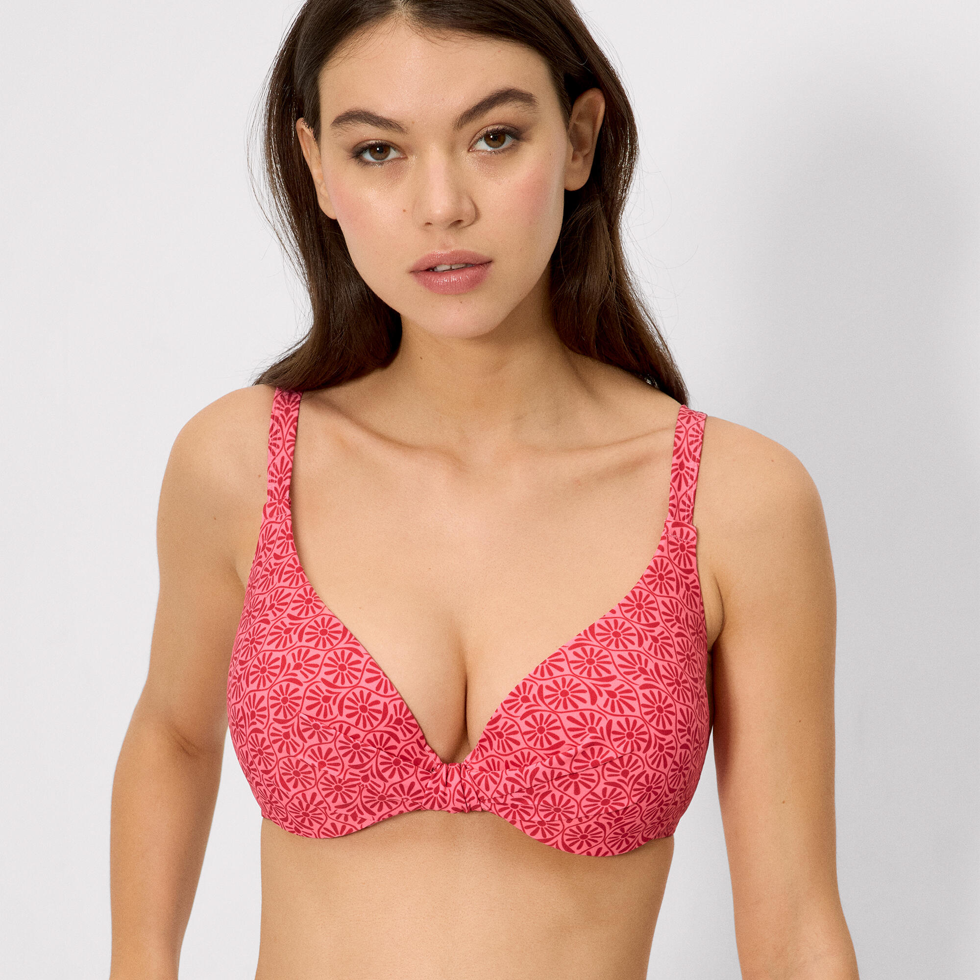 Haut de bikini à fleurs roses et rouges, bonnet C 1/4