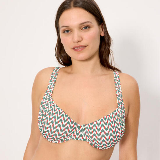 Top bikini reductor micropiqué estampado verde botella copas E y F