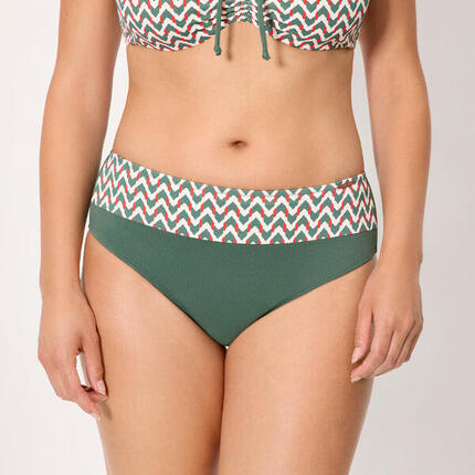 Braga bikini reductora alta micropiqué estampado verde botella