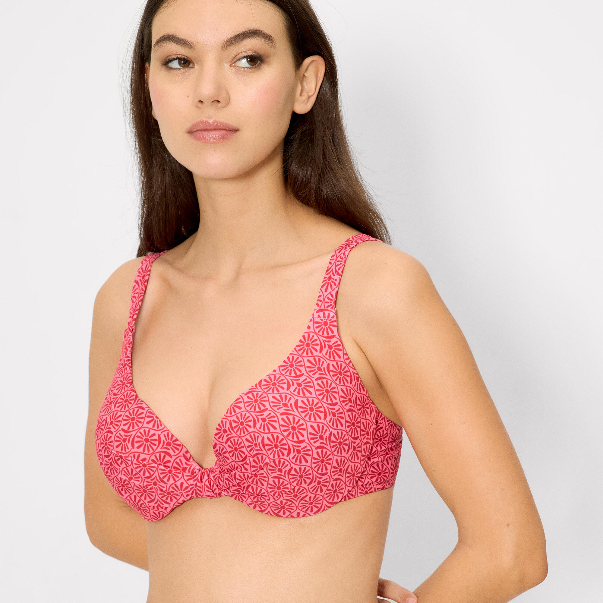 Haut de bikini à fleurs roses et rouges, bonnet C 3/4
