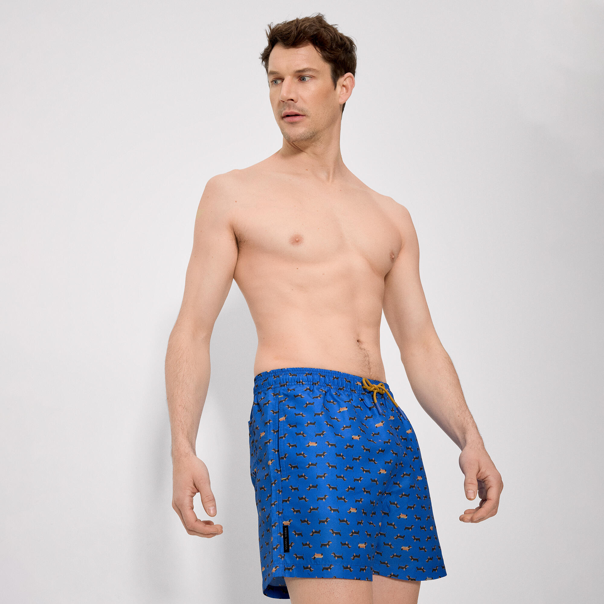 Bañador medio estampado perros salchichas azul 3/4